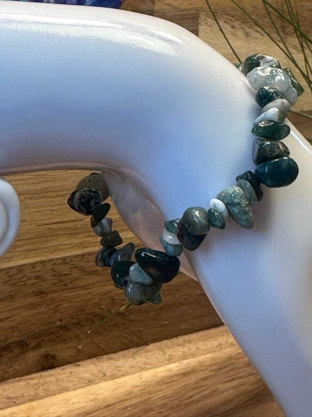 Moss Agate Crystal Chip Bracelet – Elastic ~ Growth • Balance • Nature Energy