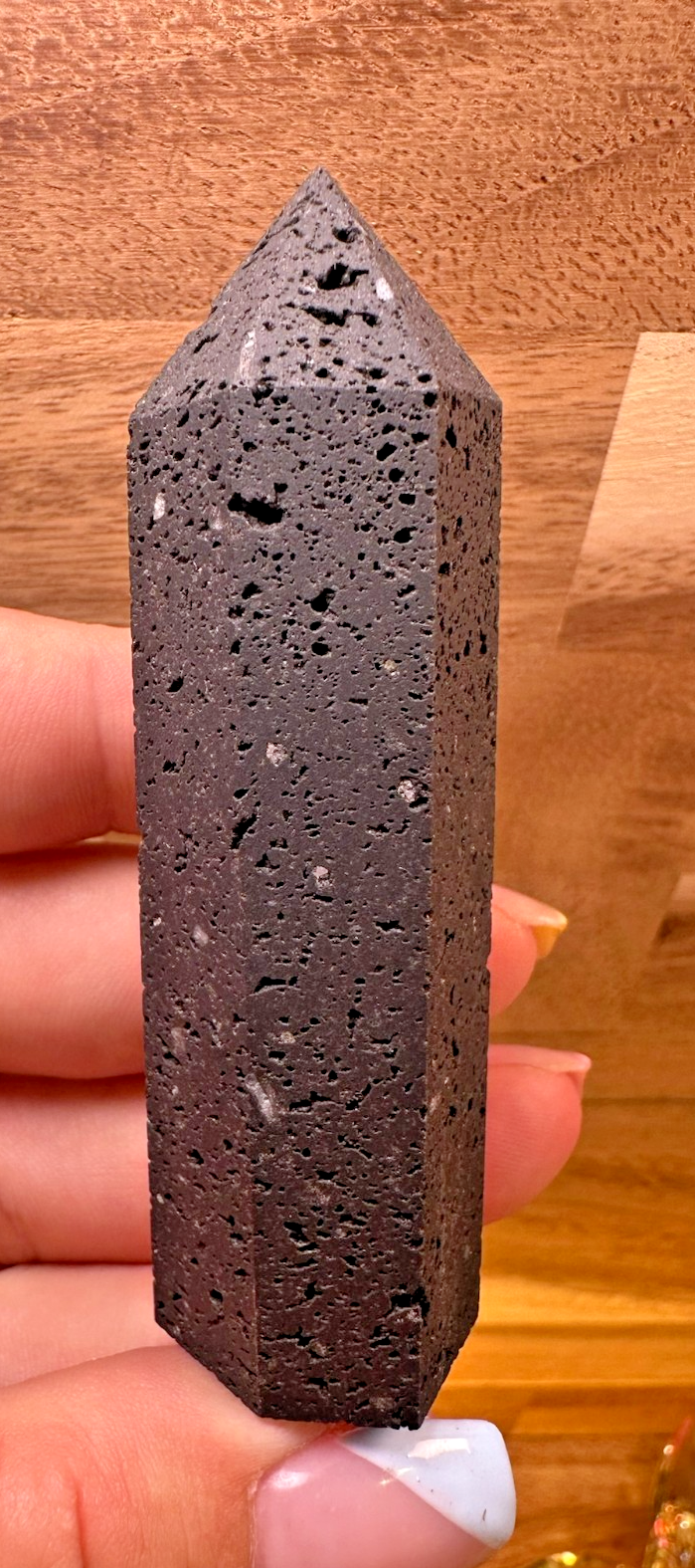 Black Lava Stone Tower – 85 mm Volcanic Obelisk ~ Diffuser ~ Reiki ~ Meditation