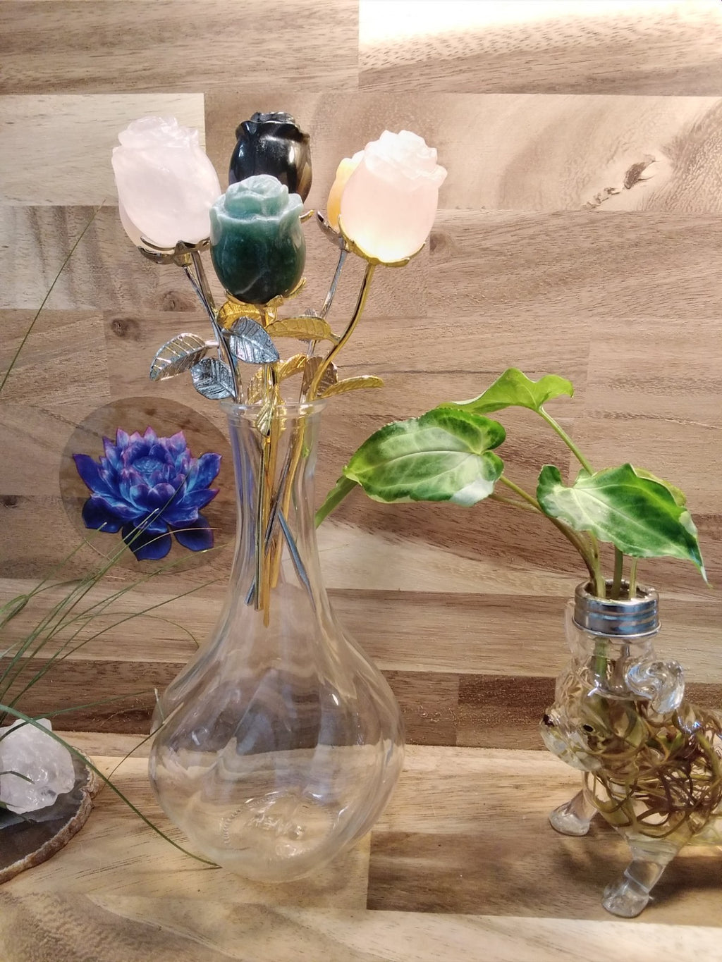 Crystal Rose Flower ~ Hand Carved Natural ~ Gemstone ~ Vase (16cm) ~ 39 grams