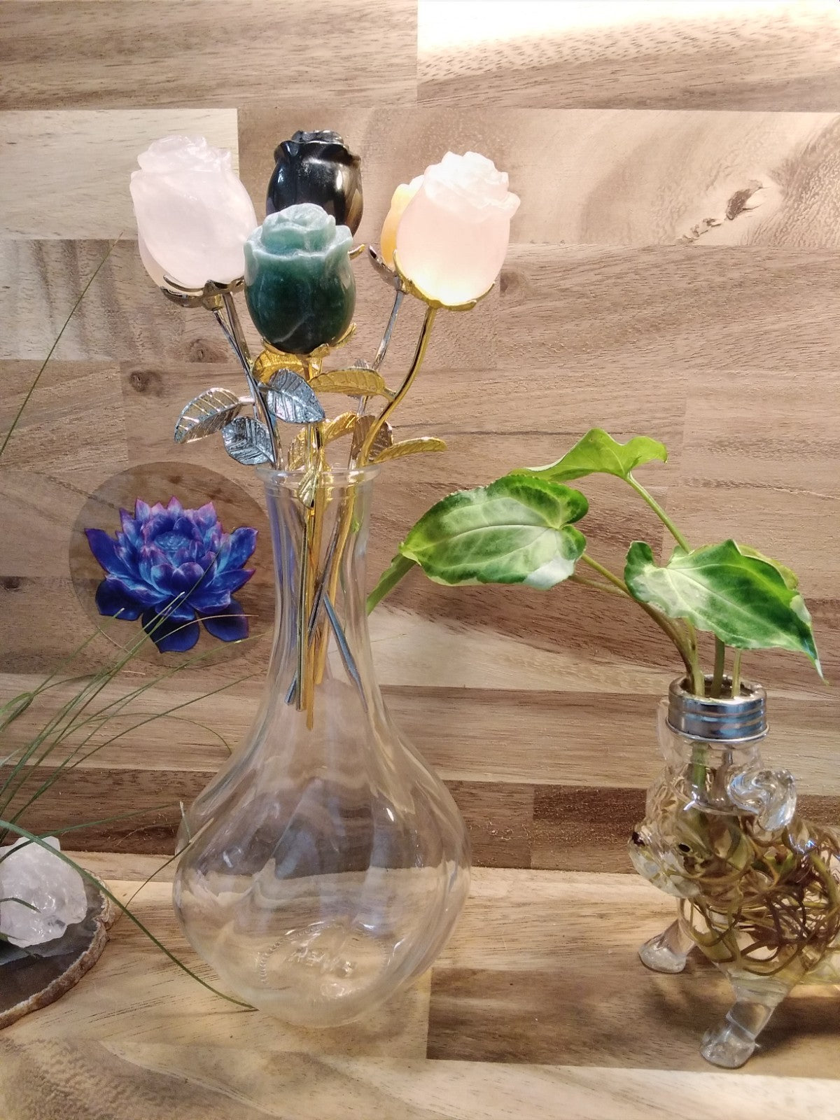 Crystal Rose Flower ~ Hand Carved Natural ~ Gemstone ~ Vase (16cm) ~ 39 grams