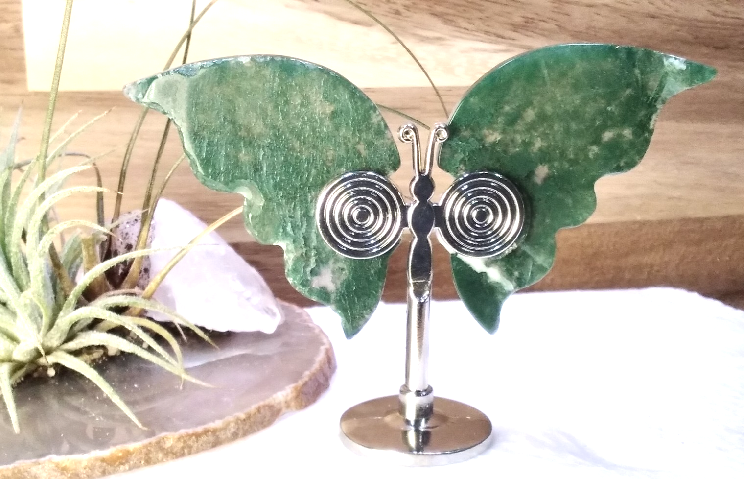 moss Agate Butterfly – Crystal Wing Display on Stand Strength • Stability