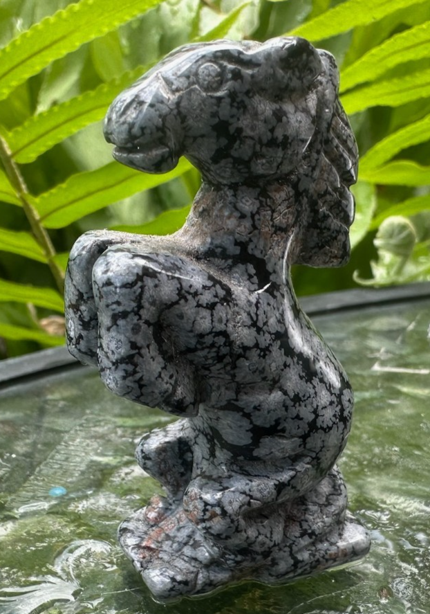 Snowflake Obsidian Horse Carving ~ Year of the Horse ~ 6 cm Crystal Figurine (C)