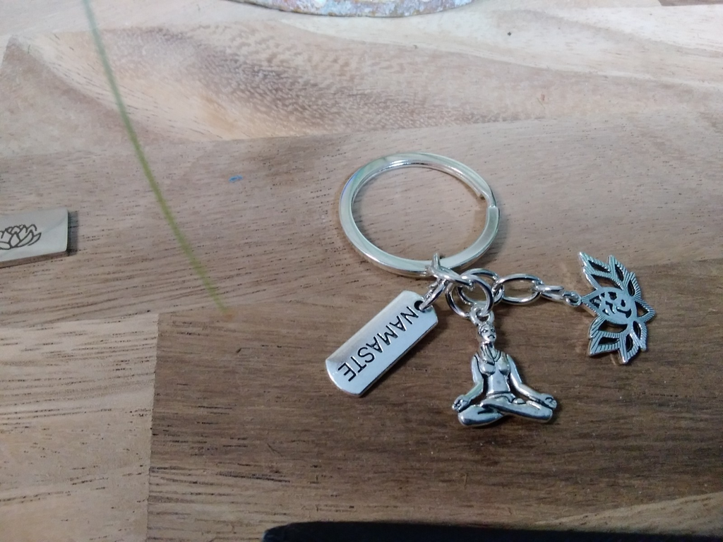 Namaste Lotus & Buddha Tara~ Key ring ~ Keychain ~ Spiritual Keyrings – Silver