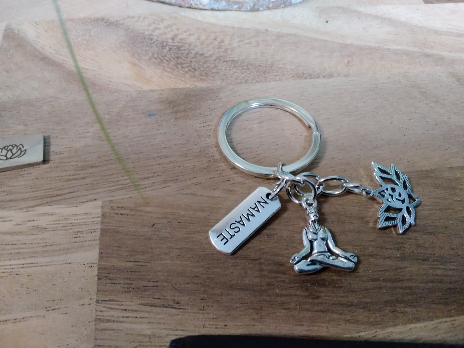 Namaste Lotus & Buddha Tara~ Key ring ~ Keychain ~ Spiritual Keyrings – Silver