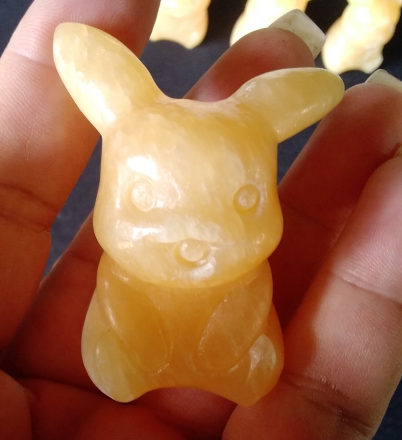 Orange Calcite Pikachu Carving – 5.5cm Crystal Figurine Joy • Confidence
