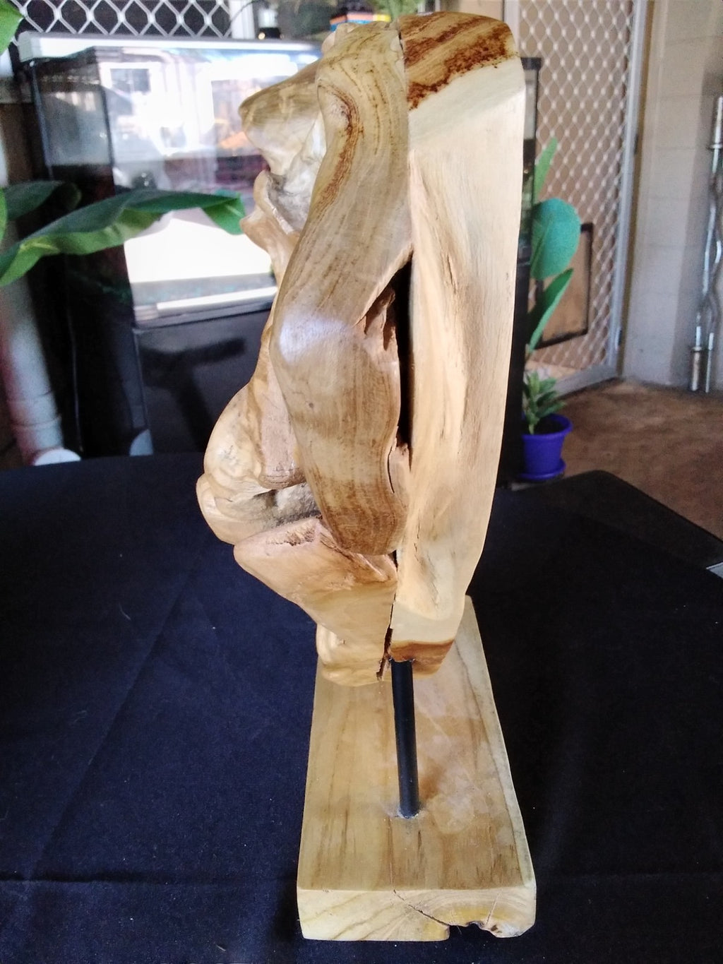 38cm ~ Rustic Wooden Love Heart Sculpture on Stand ~ Natural Timber Heavy Large
