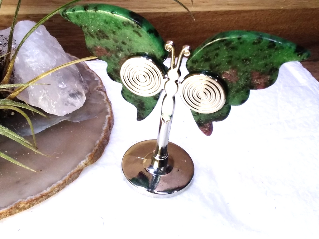 Ruby in Ziosite Butterfly – Crystal Wing Display on Stand Strength • Courage