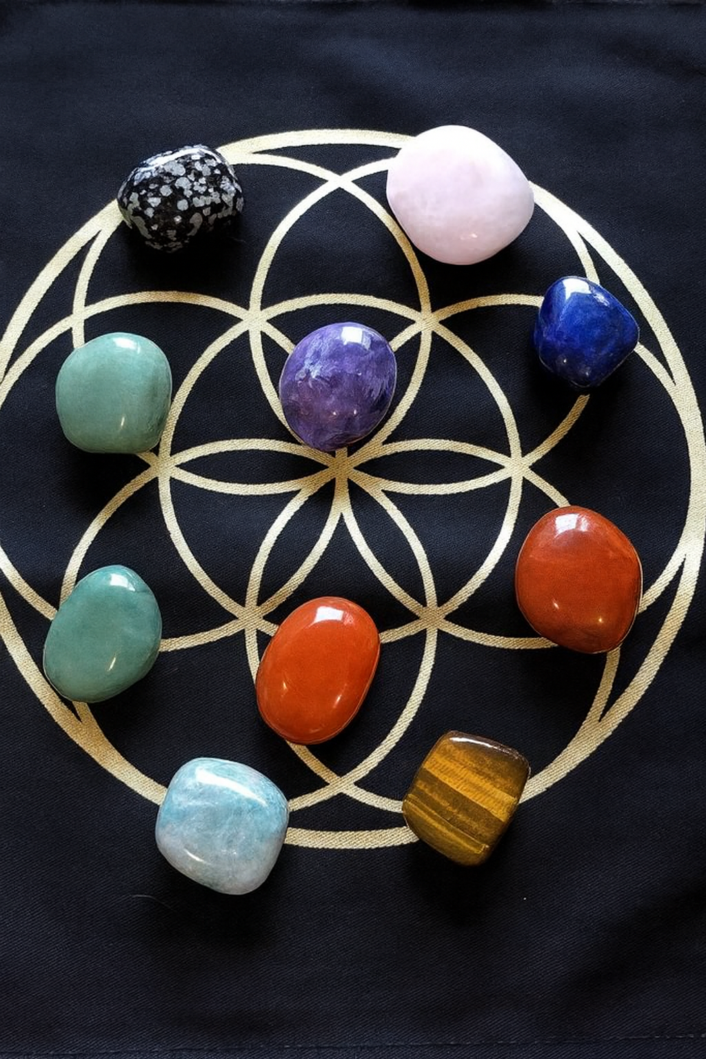 Seed of Life – Crystal Grid / Altar Cloth 30 x 30 cm Black & Gold Cloth
