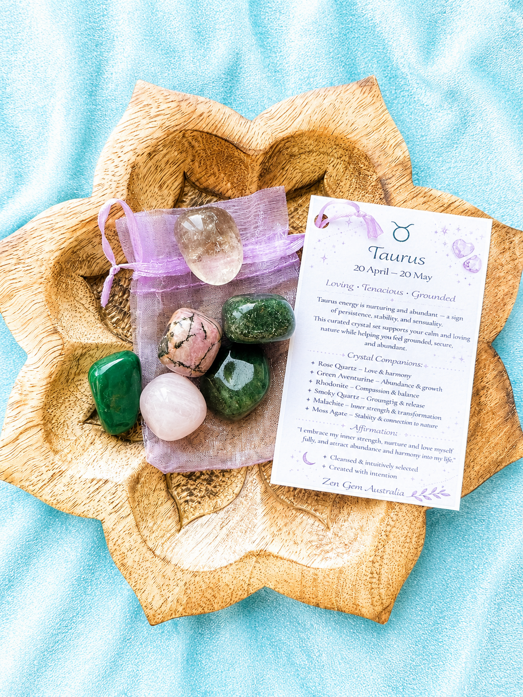Taurus Zodiac Crystal Kit ~ Astrology Gift Set ~ Horoscope Healing Crystals