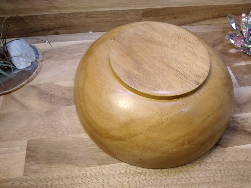 Teak Wood Bowl with Natural Shell Inlay – 19cm Decorative Bowl Coastal • Natural