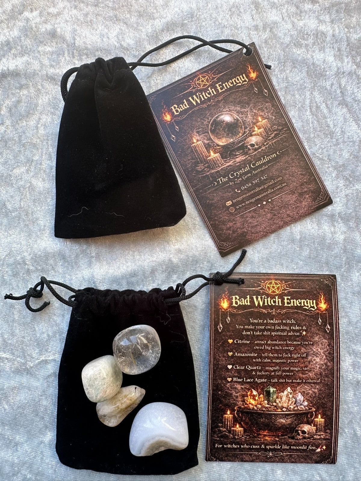 Bad Witch Energy Crystal Kit ~ Citrine Amazonite Clear Quartz Blue Lace Agate