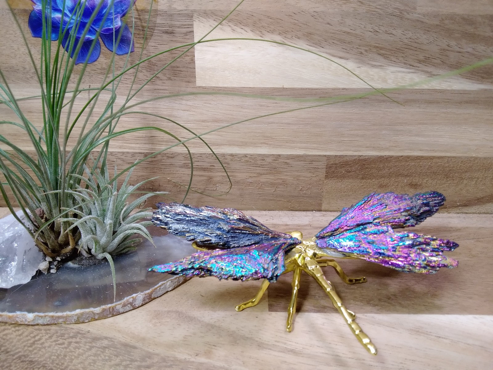 Aura Kyanite Dragonfly Healing Crystal Carving Rainbow Tourmaline Ornament