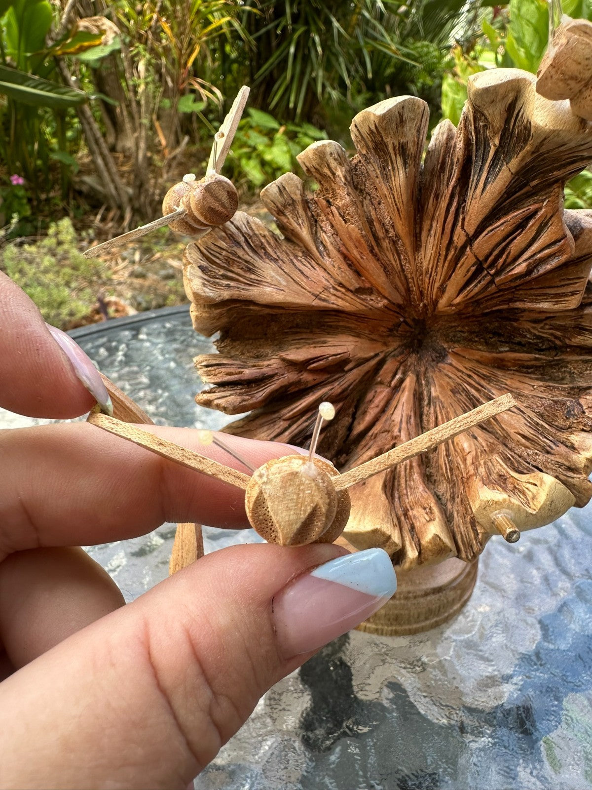Hand Carved Wooden Bee Sculpture – Rustic Nature Decor