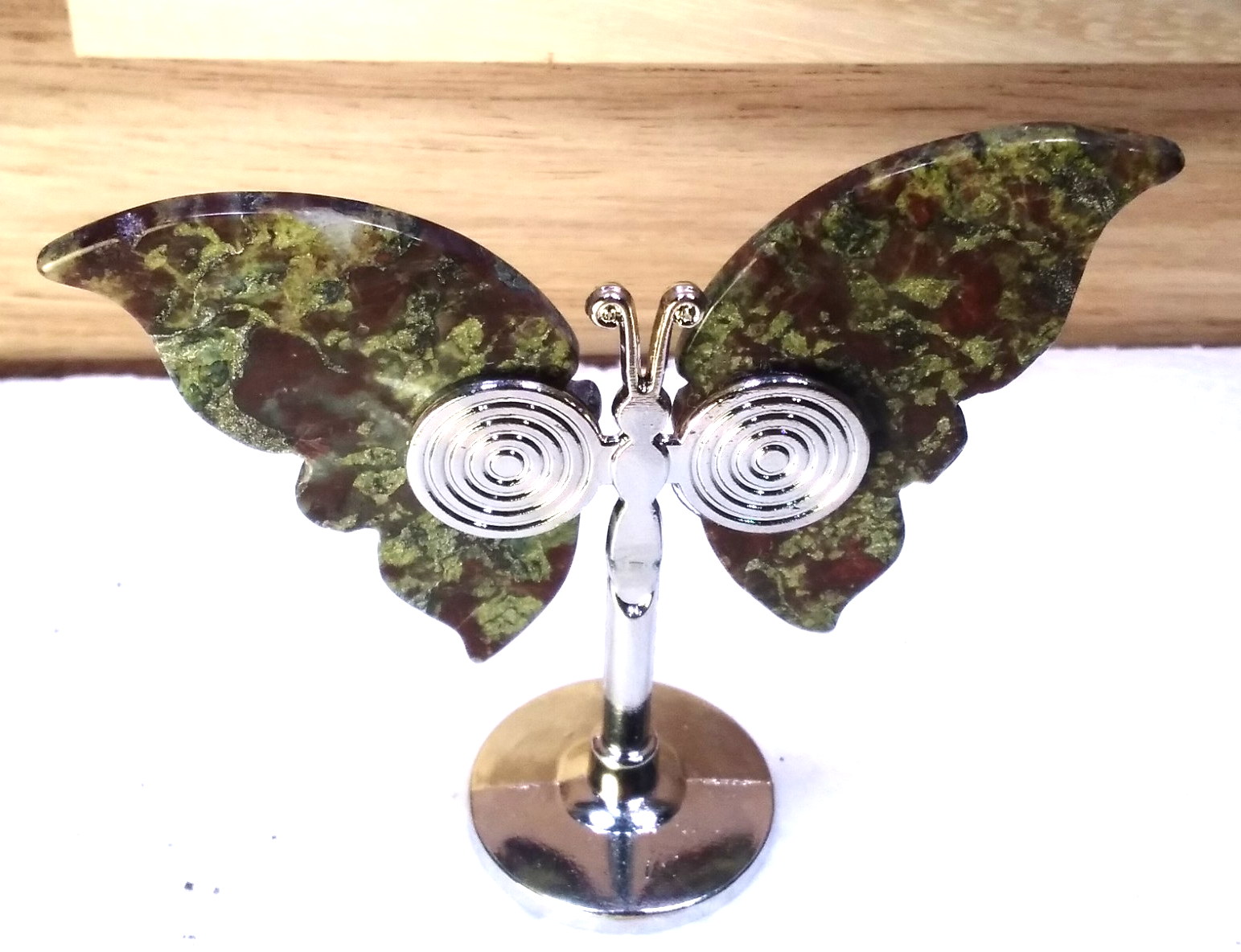 Dragon Blood Jasper Butterfly – Crystal Wing Display on Stand Strength • Courage