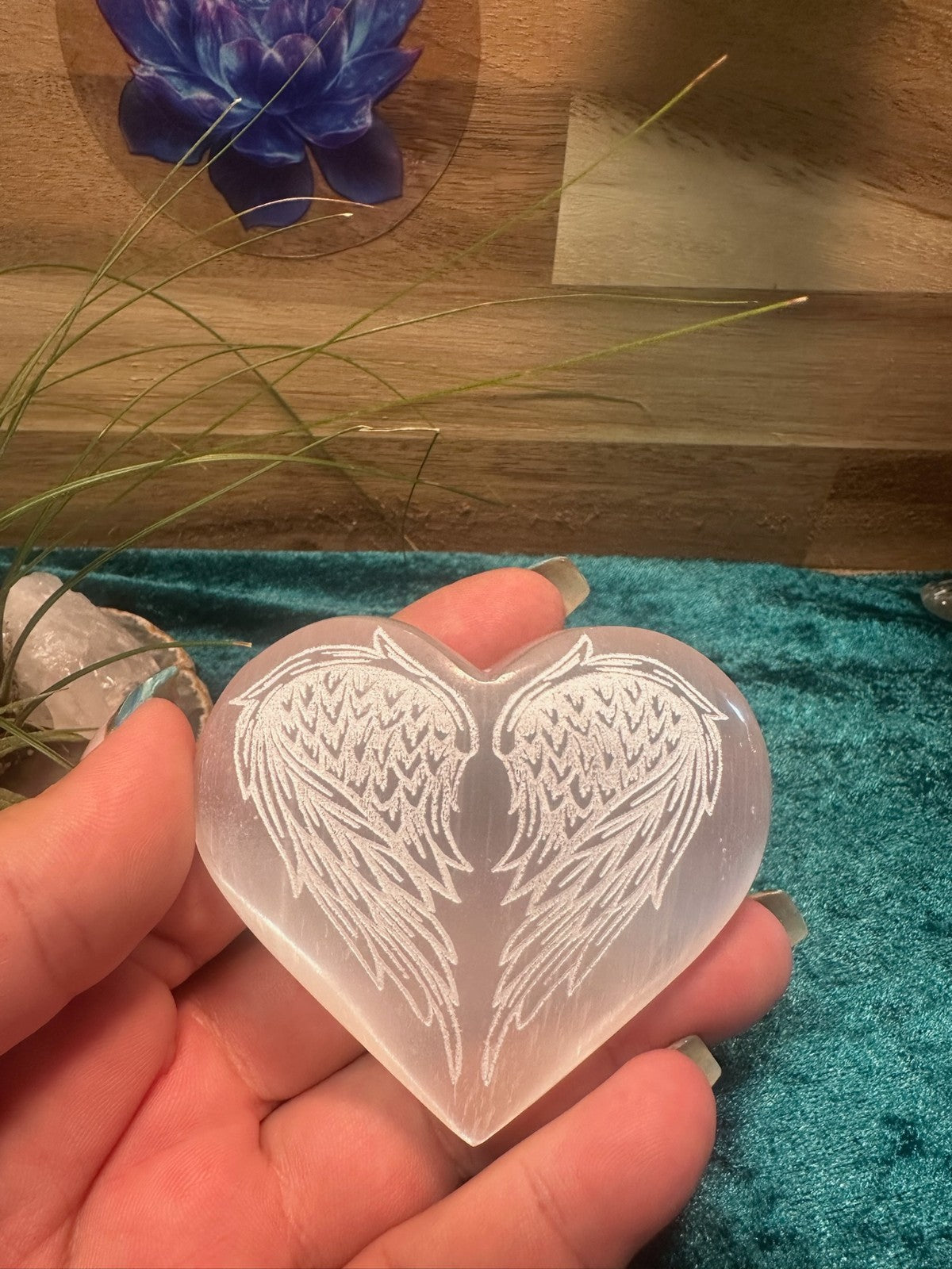 Hand Carved Selenite Heart Crystal ~ Cleanse • Calm • Protect Your Space