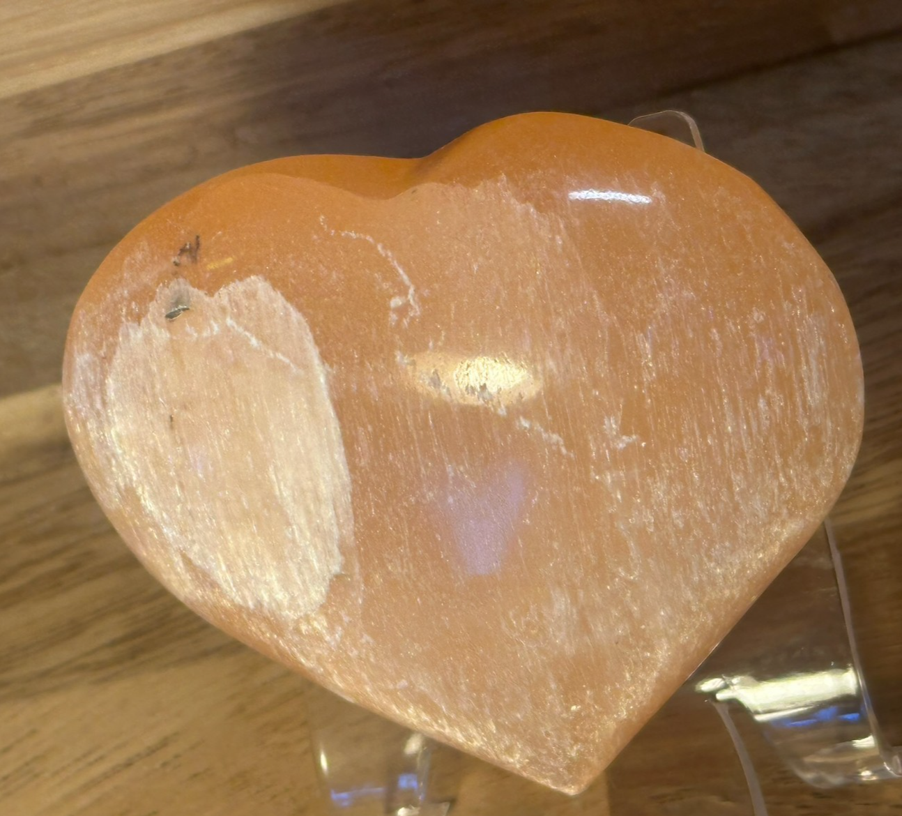 ORANGE Hand Carved Selenite Heart Crystal ~ Cleanse • Calm • Protect Your Space