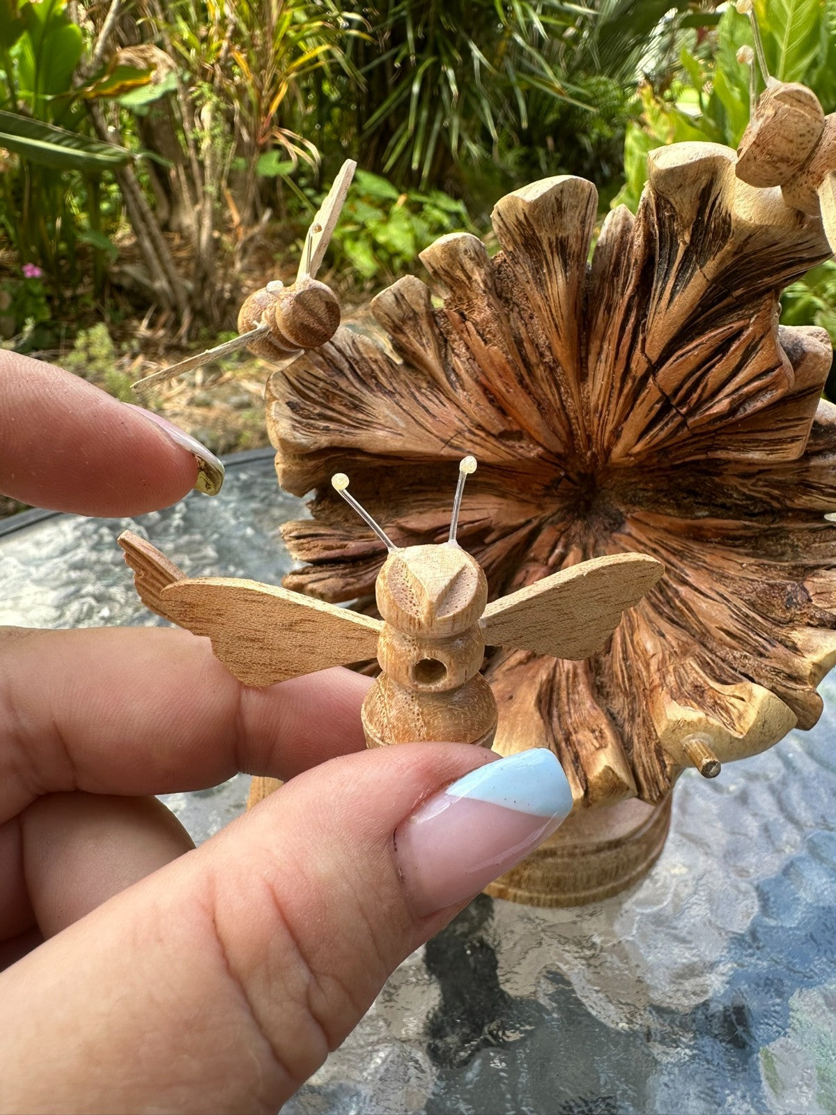 Hand Carved Wooden Bee Sculpture – Rustic Nature Decor