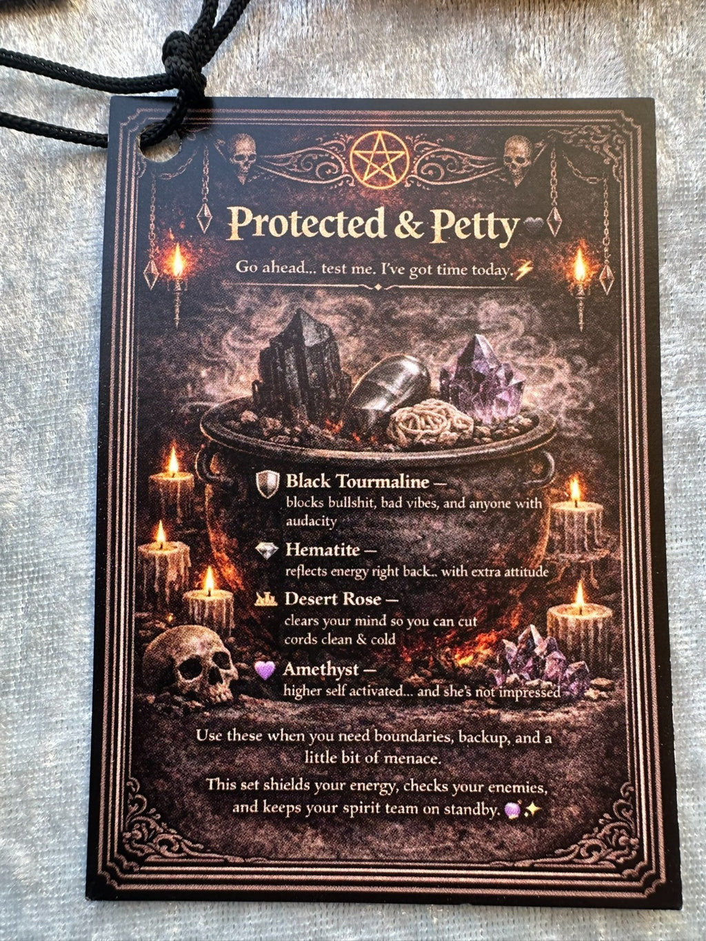 Protected & Petty Crystal Kit ~ Black Tourmaline Hematite Desert Rose Amethyst