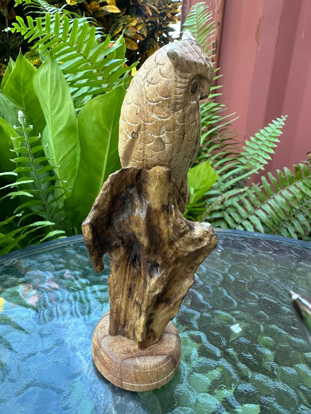 Hand Carved Wooden Owl Statue Driftwood Sculpture Rustic Home Decor 18 cm