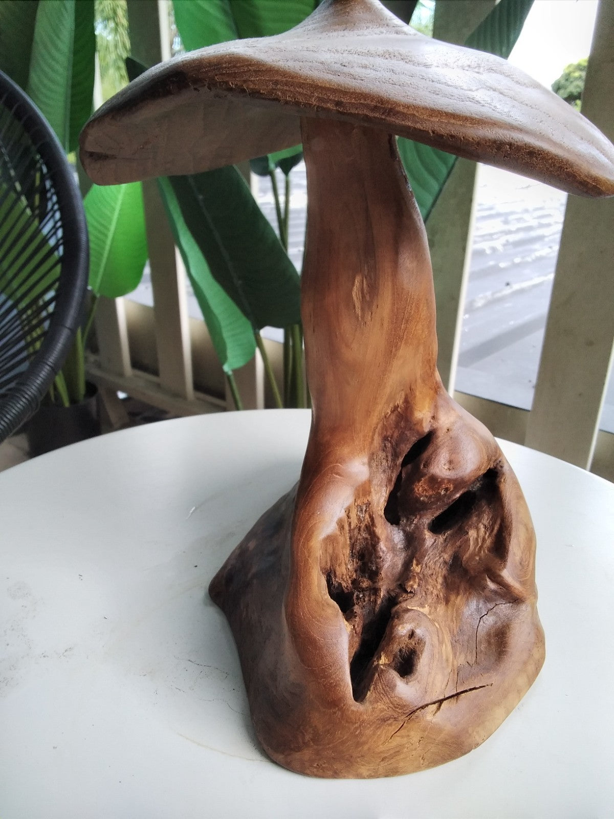 Wood Mushroom Toadstool ~ Garden Sculpture Wooden Hard Carved ~ 20 x 27cm ~ICWS1