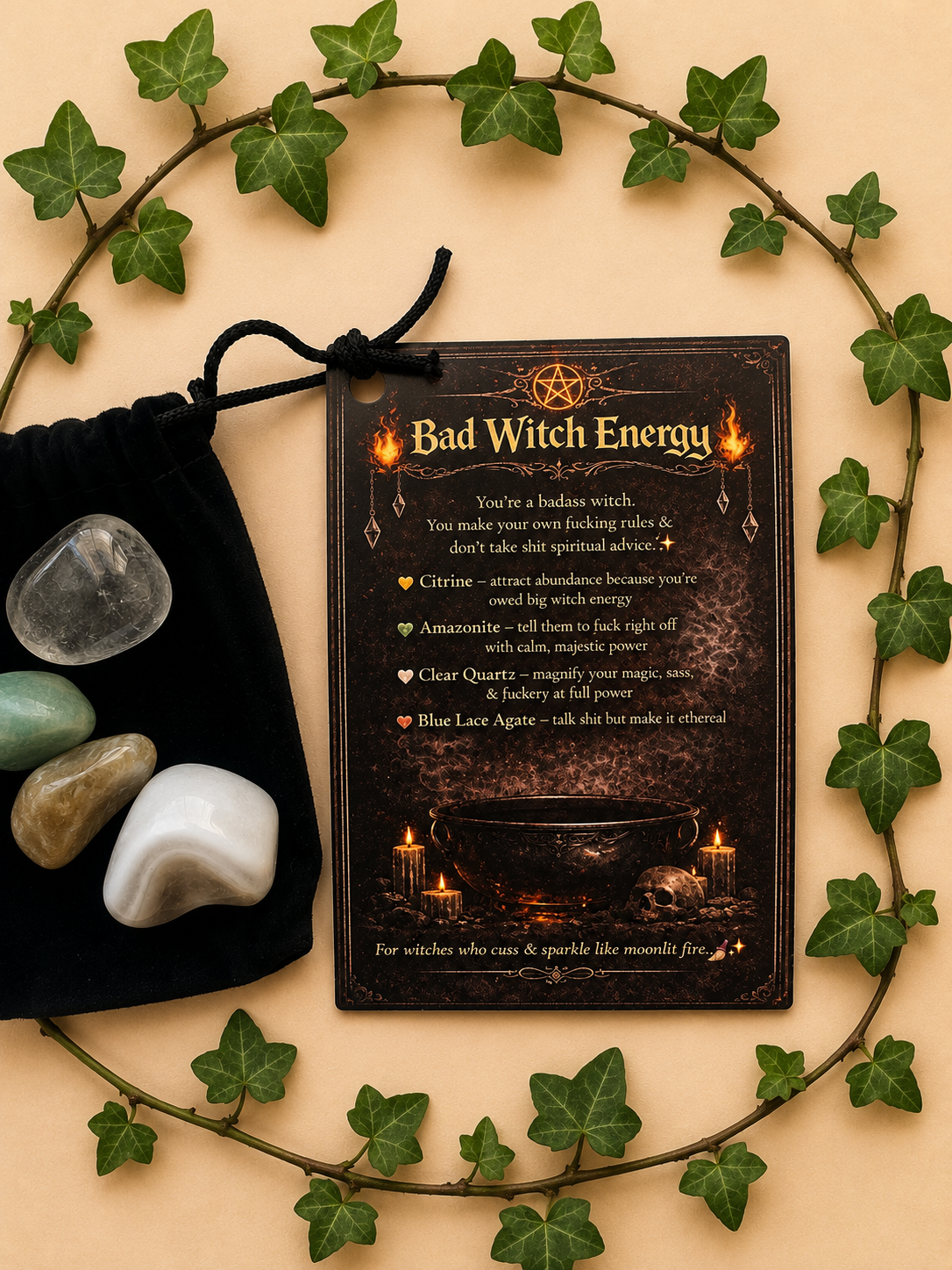 Bad Witch Energy Crystal Kit ~ Citrine Amazonite Clear Quartz Blue Lace Agate