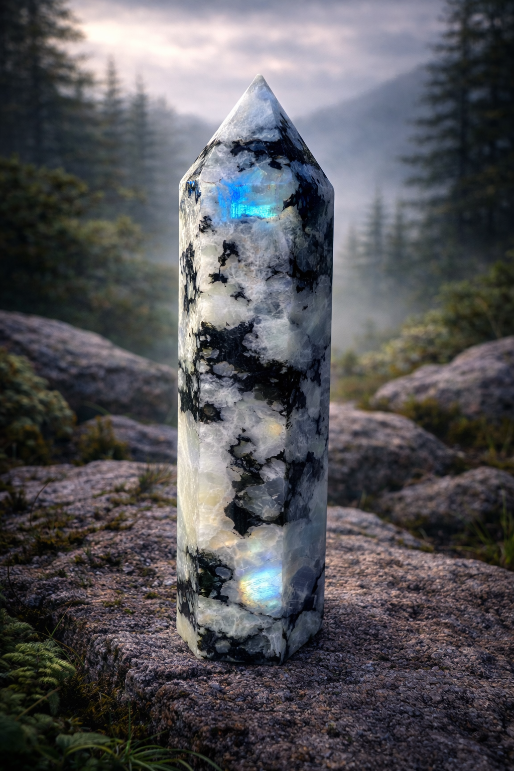 Rainbow Moonstone Tower – Polished Obelisk Intuition • Divine Feminine 9.5 mm