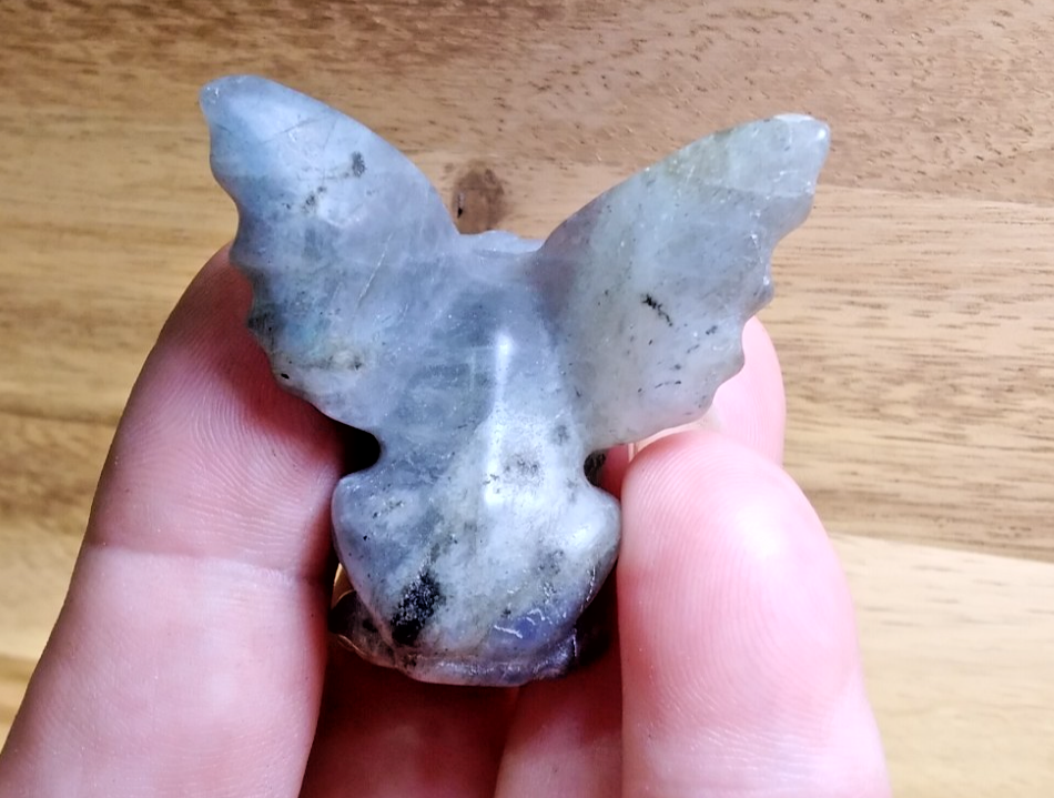 2" Natural Labradorite Gargoyle Skull Hand Carved Crystal Protection • Intuition