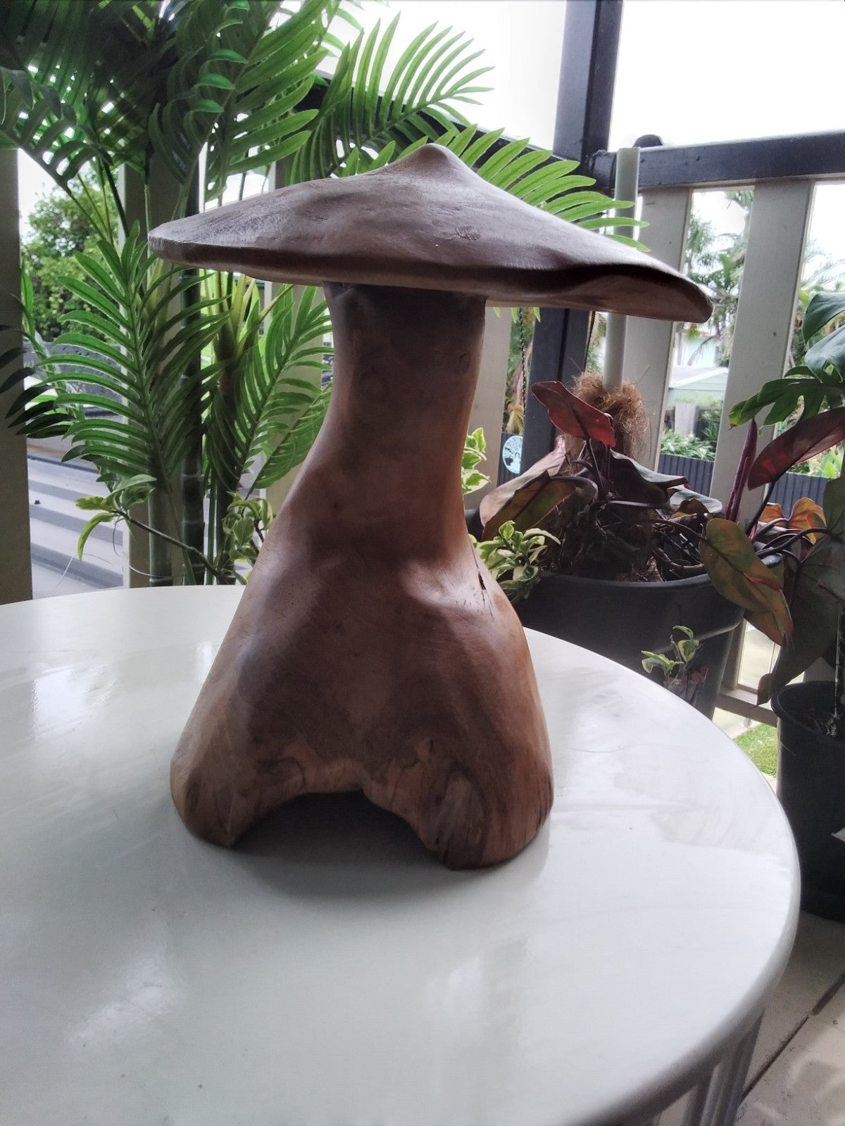 Wood Mushroom Toadstool ~ Garden Sculpture Wooden Hard Carved ~ 20 x 27cm ~ICWS2