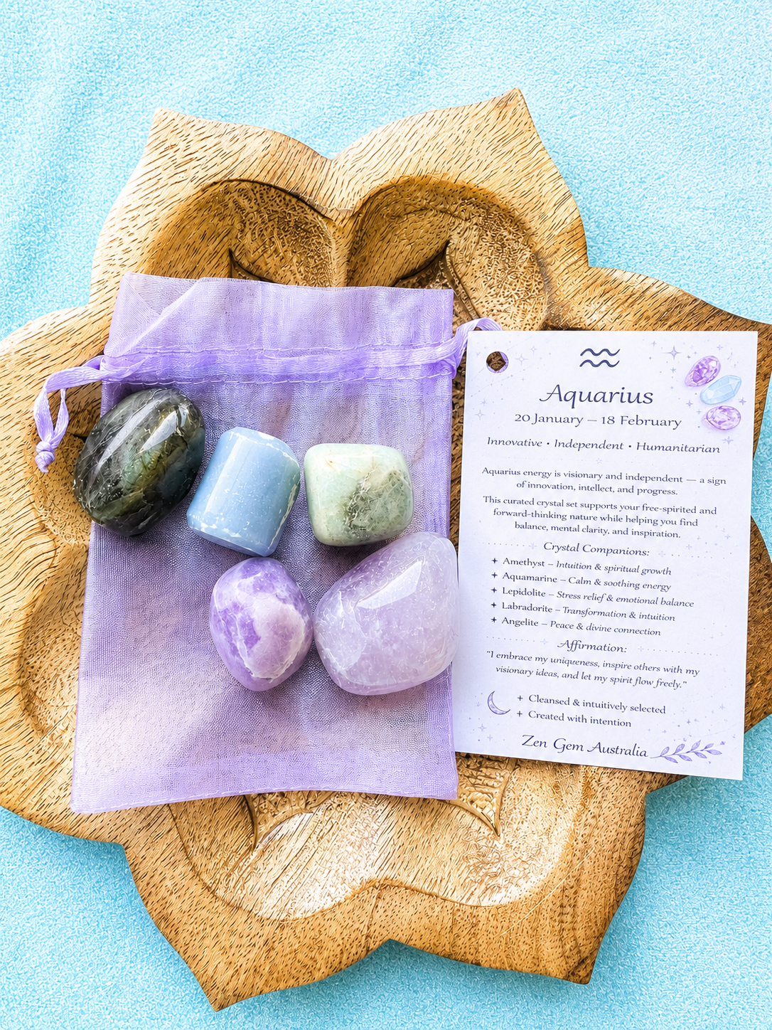 Aquarius Zodiac Crystal Kit Astrology Gift Set ~ Healing Crystals ~ Horoscope