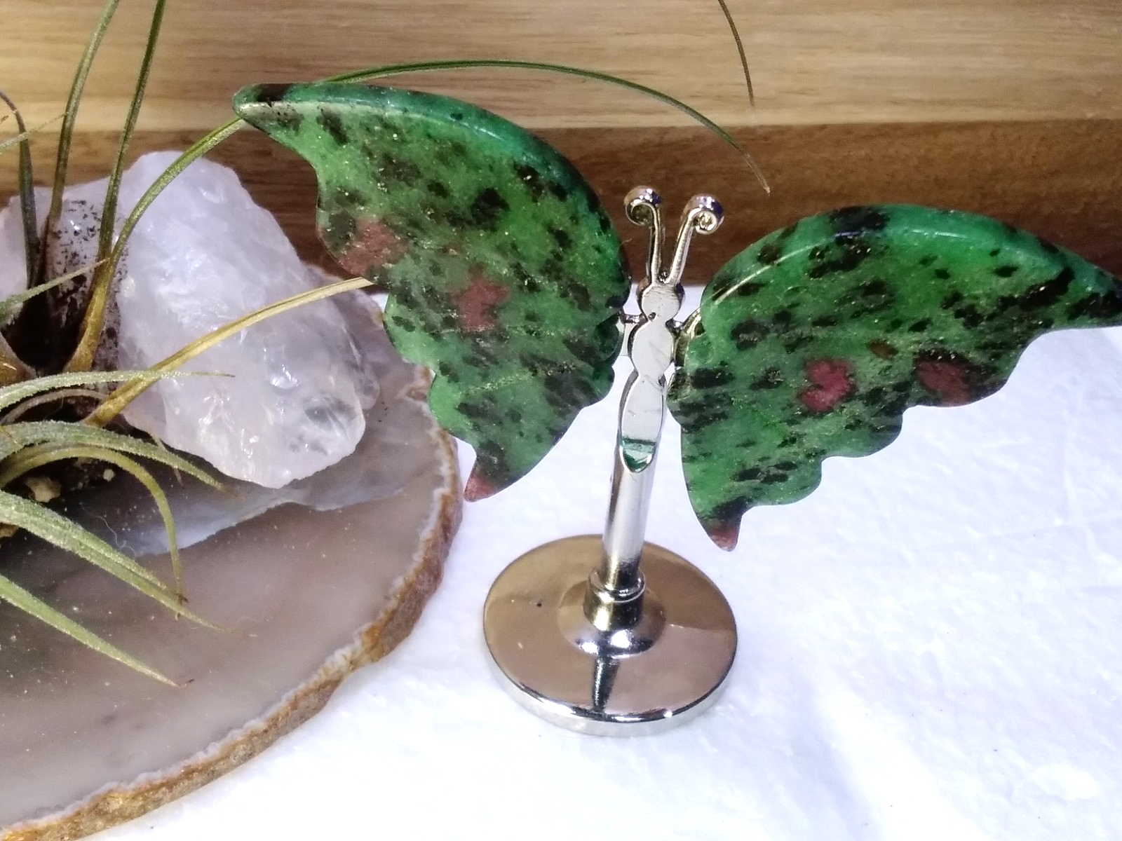Ruby in Ziosite Butterfly – Crystal Wing Display on Stand Strength • Courage