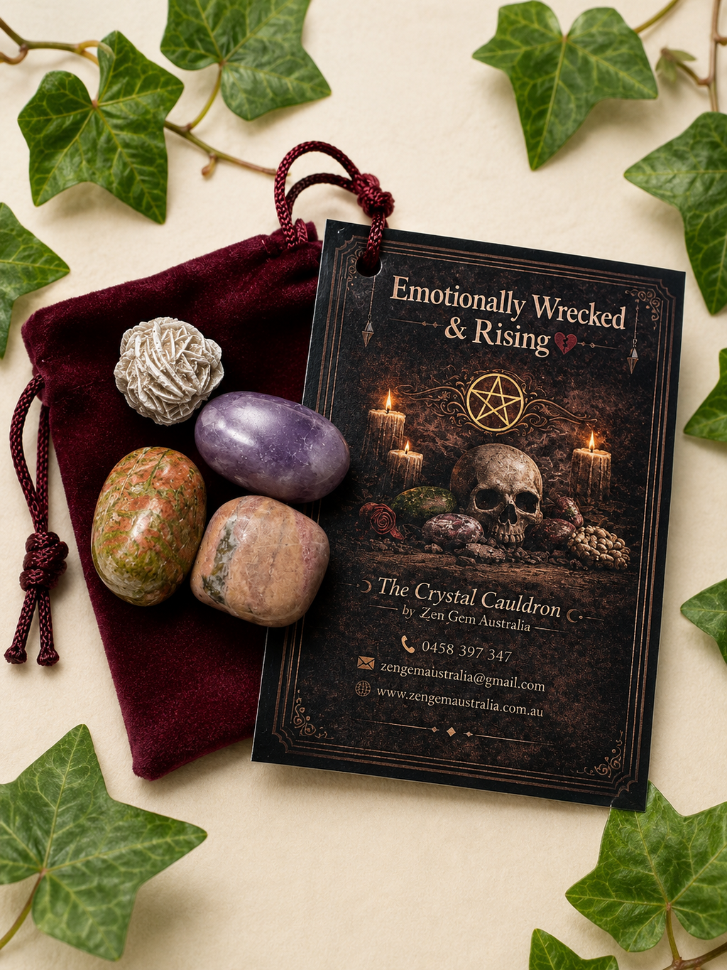 Emotionally Wrecked & Rising Crystal Kit ~ Unakite Lepidolite Rhodonite Gift Set