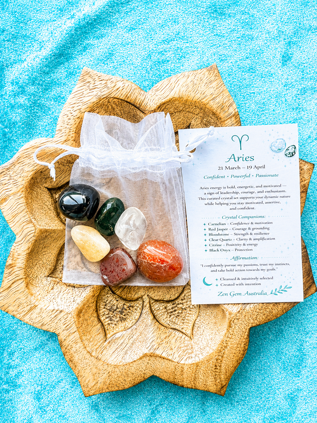 Aries Zodiac Crystal Kit ~ Astrology Gift Set ~ Healing Crystals Horoscope