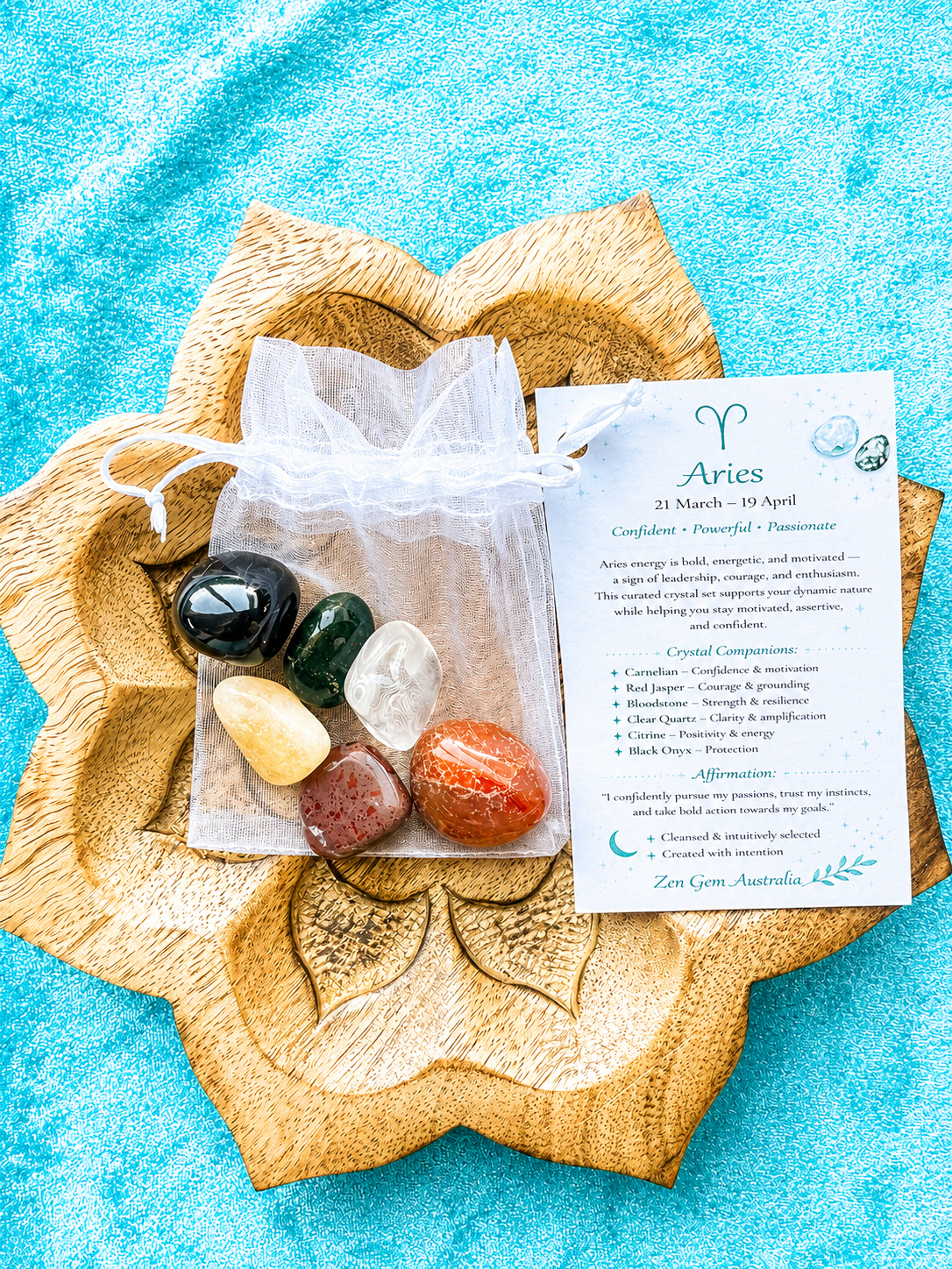 Aries Zodiac Crystal Kit ~ Astrology Gift Set ~ Healing Crystals Horoscope