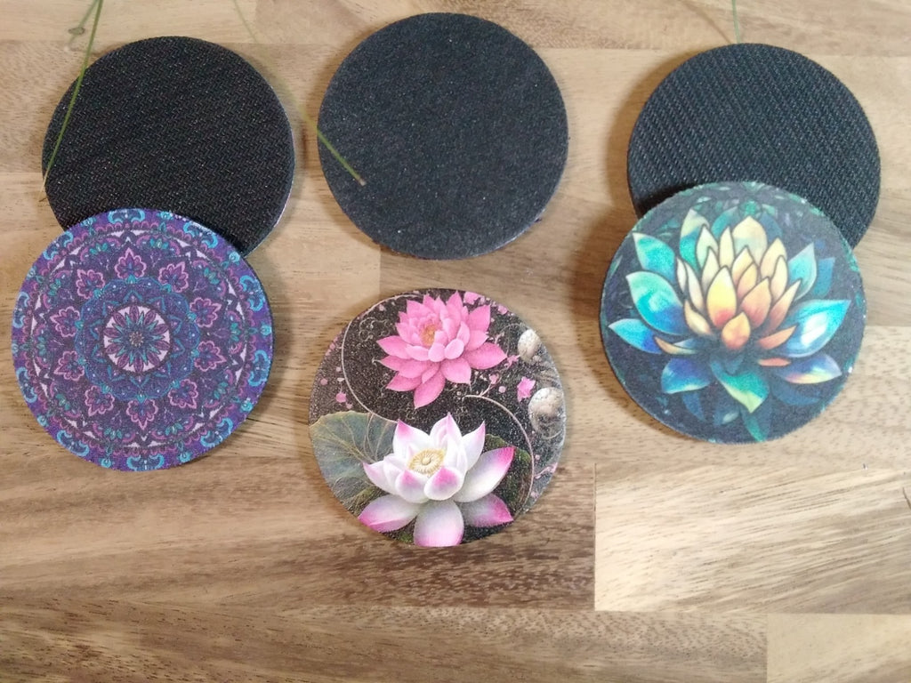 Boho Mandala Lotus design Neoprene Coasters – Absorbent Cup Holder ~ Car or Home
