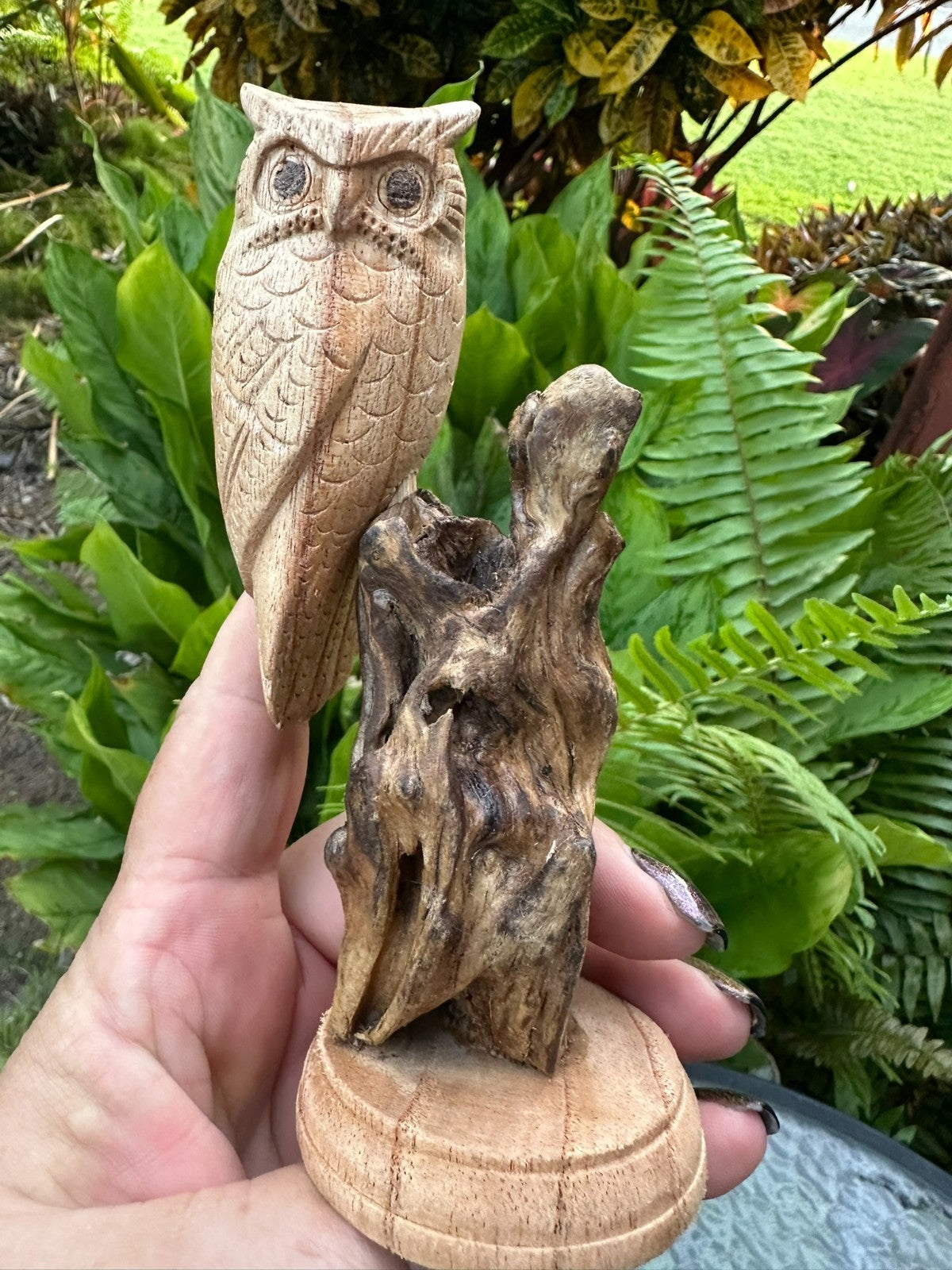 Hand Carved Wooden Owl Statue Driftwood Sculpture Rustic Home Decor 16 cm