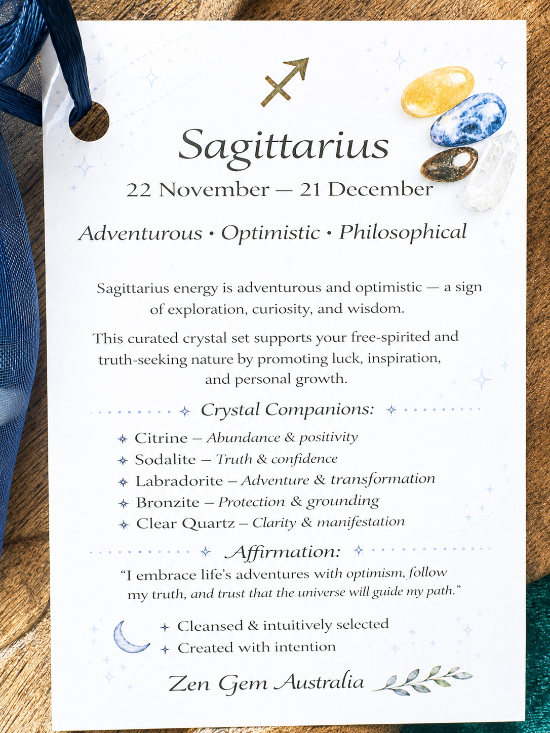 Sagittarius Zodiac Crystal Kit ~ Astrology Gift Set ~ Horoscope Healing Crystals