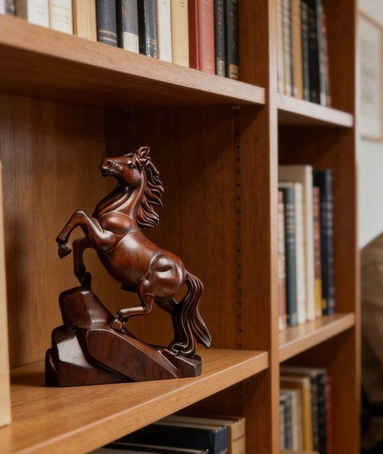 2026 Year of the Horse ~ Hand-Carved Wooden Horse Statue – Rearing Stallion