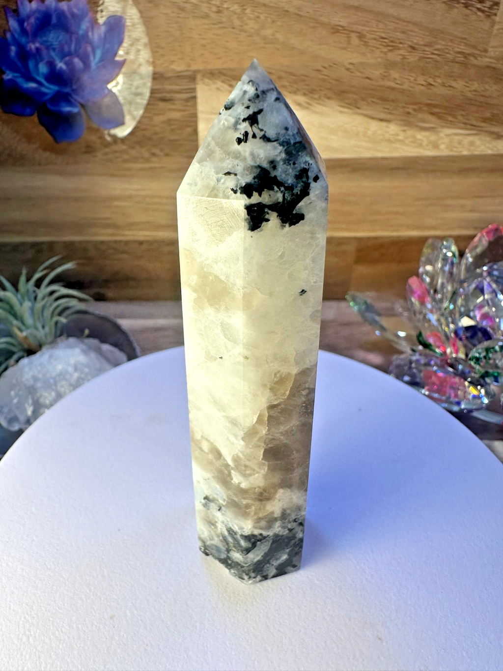 Rainbow Moonstone Tower – Polished Obelisk Intuition • Divine Feminine 10mm