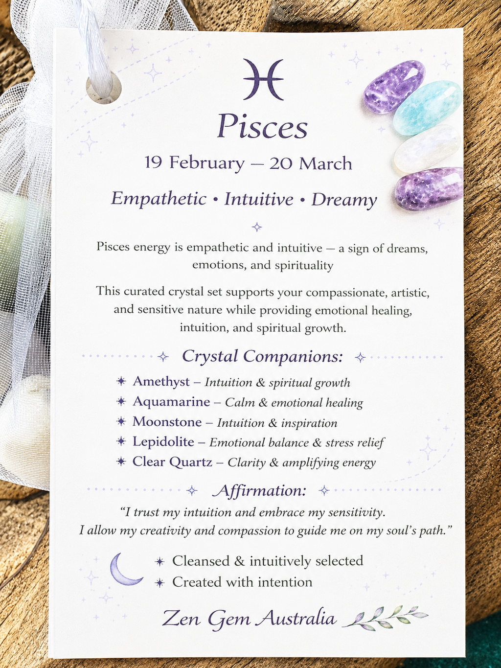 Piscies Zodiac Crystal Kit ~ Astrology Gift Set ~ Horoscope Healing Crystals