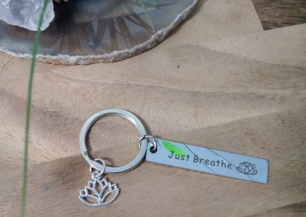 Just Breathe & Lotus ~ Key ring ~ Keychain ~ Spiritual Keyrings – Silver