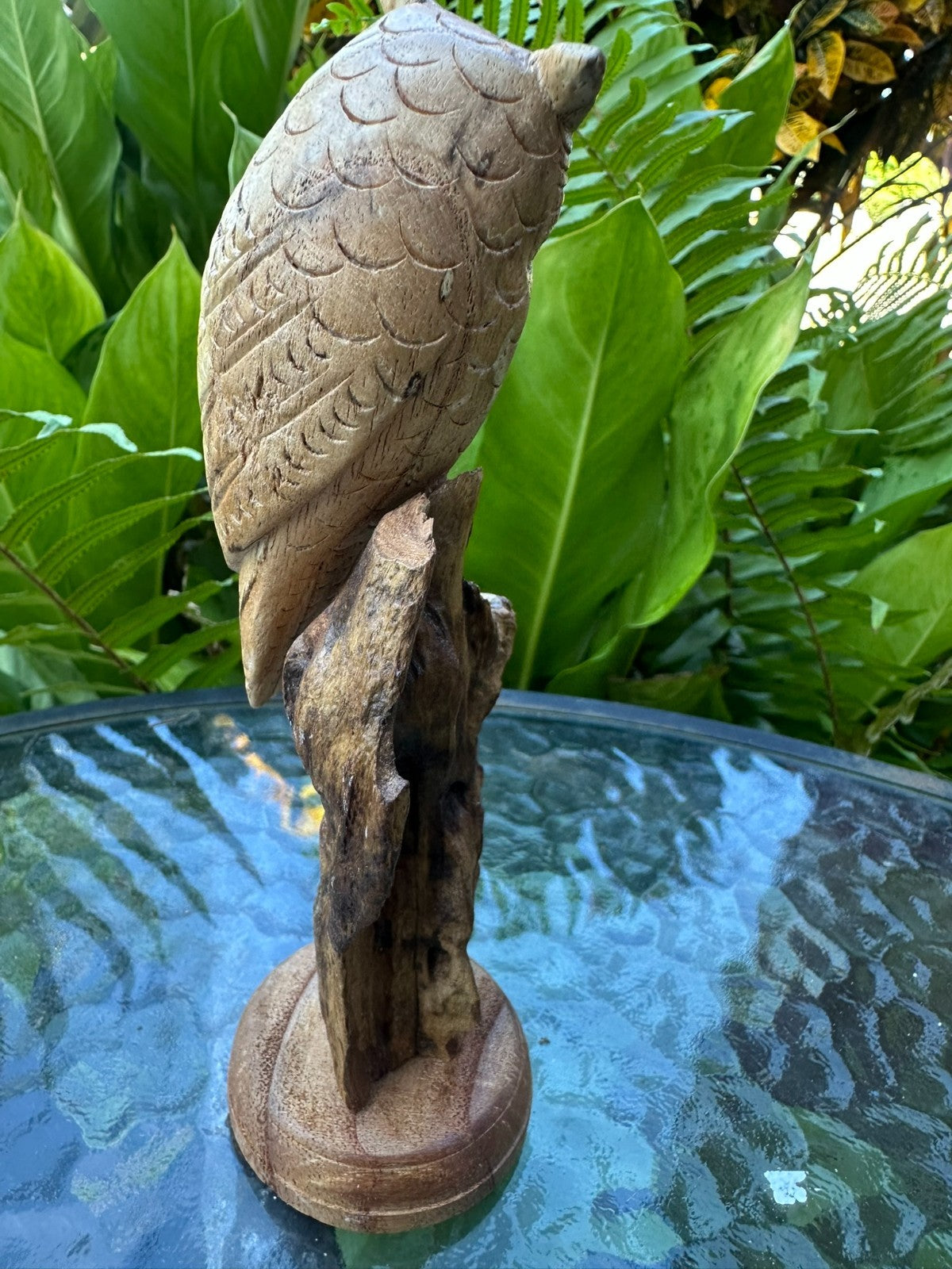 Hand Carved Wooden Owl Statue Driftwood Sculpture Rustic Home Decor 18 cm