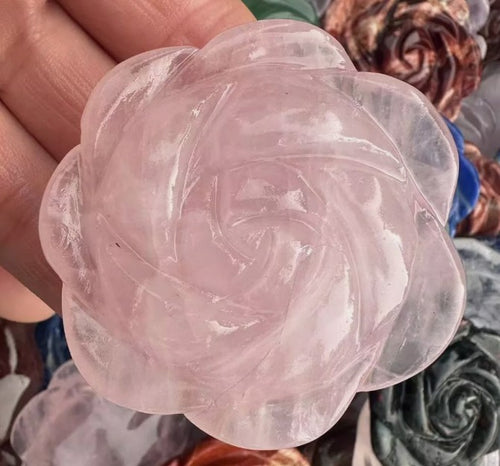 2" Natural Rose Quartz Carved Rose ~ Flowers ~ Crystal ~Reiki ~ Healing ~ 1pc