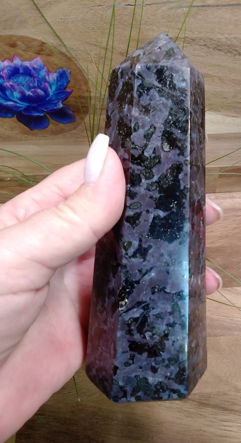 Indigo Gabbro Tower Crystal 16cm Mystic Merlinite Healing Stone Generator