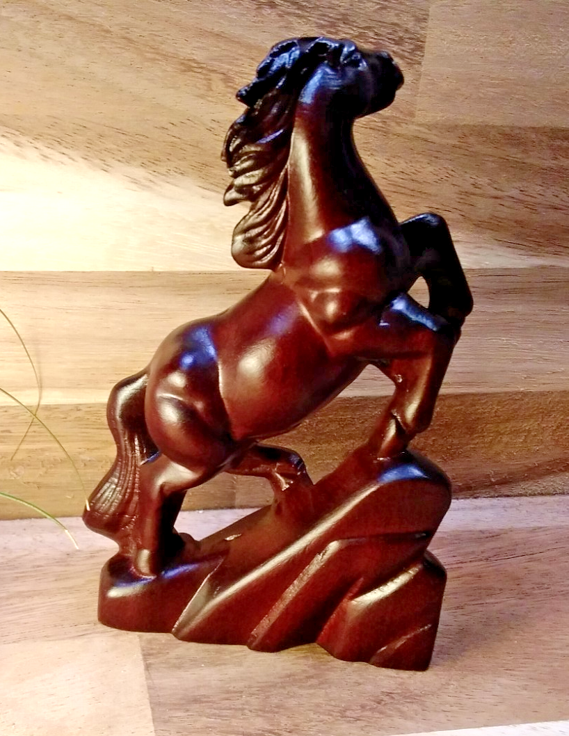 2026 Year of the Horse ~ Hand-Carved Wooden Horse Statue – Rearing Stallion