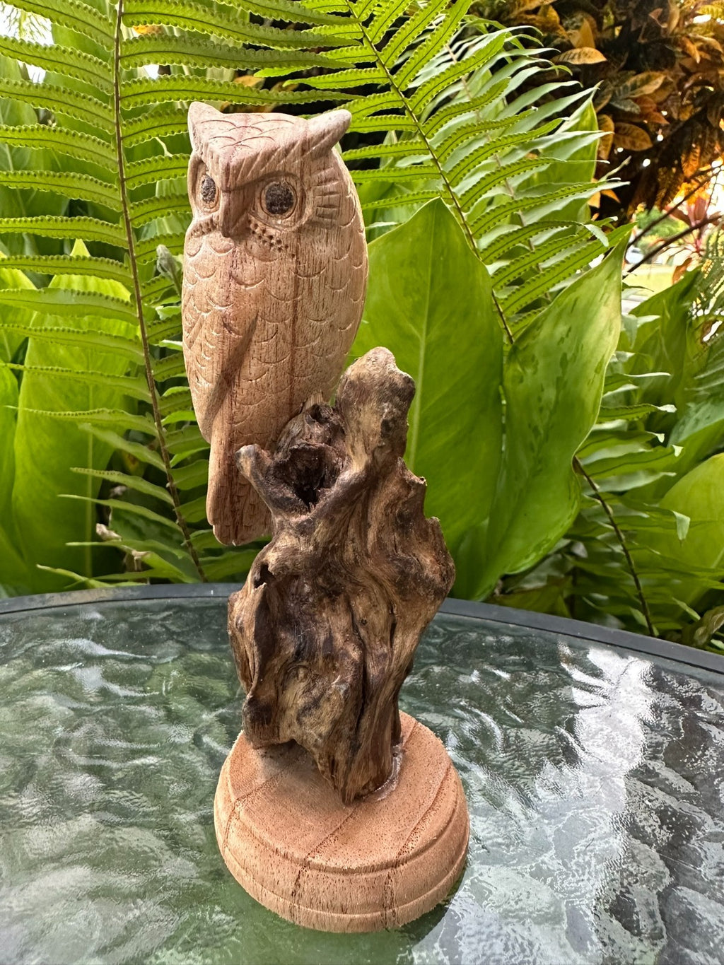 Hand Carved Wooden Owl Statue Driftwood Sculpture Rustic Home Decor 16 cm