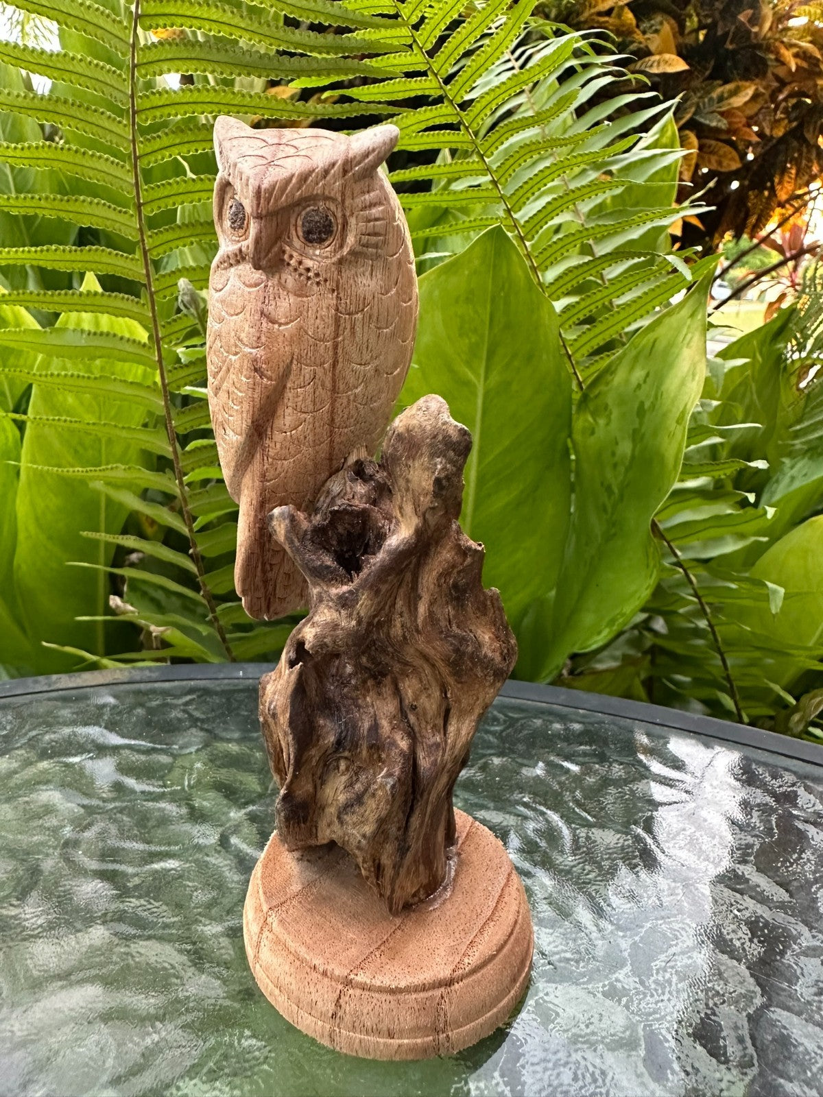 Hand Carved Wooden Owl Statue Driftwood Sculpture Rustic Home Decor 16 cm