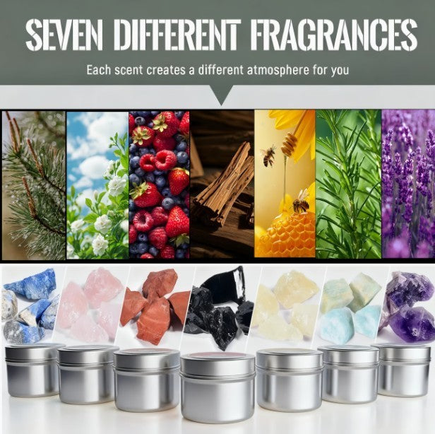 Set of 7 Scented Candles with Natural Crystal Stones And Pendants ~ Soy Wax