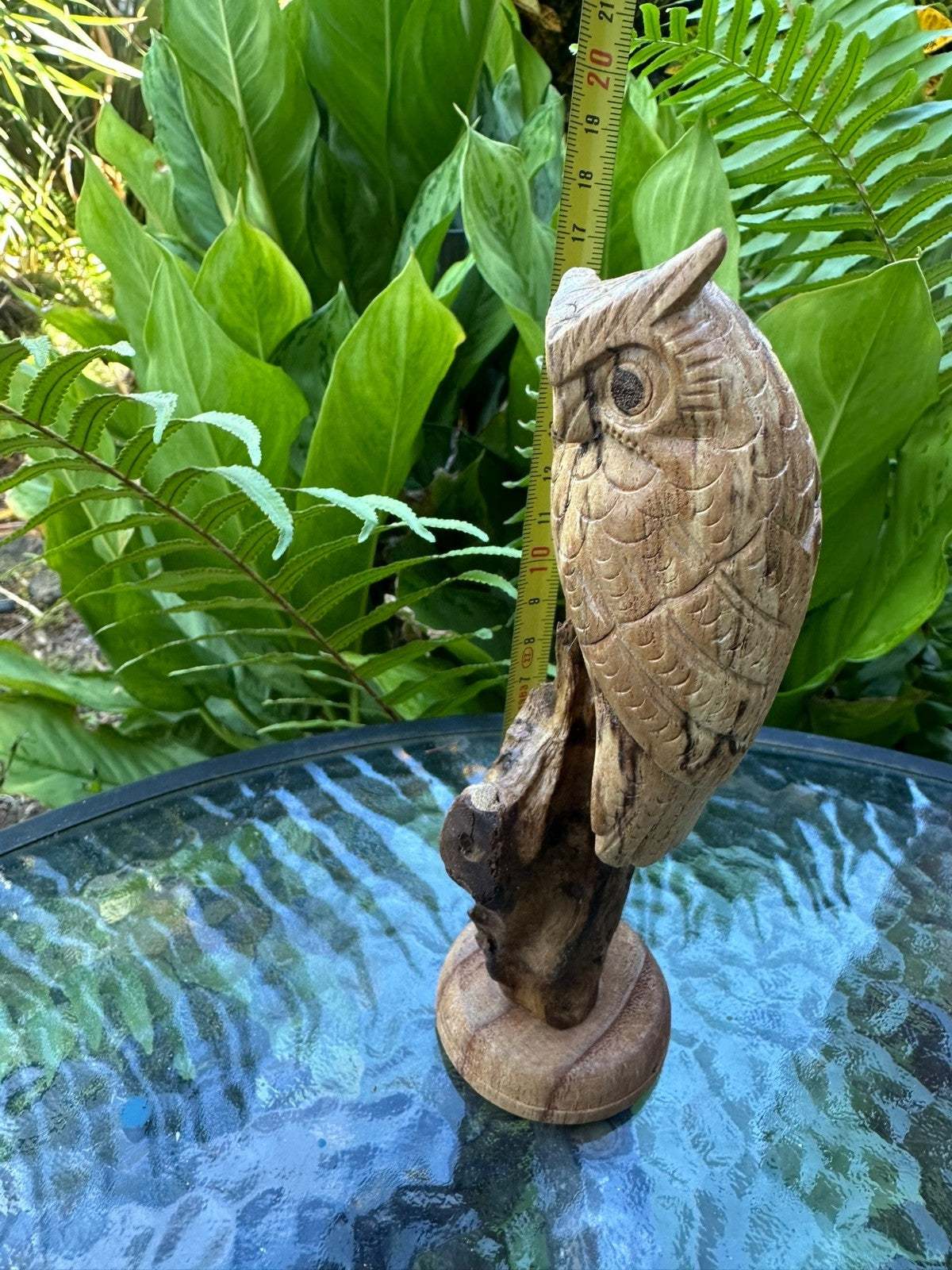 Hand Carved Wooden Owl Statue Driftwood Sculpture Rustic Home Decor 18 cm