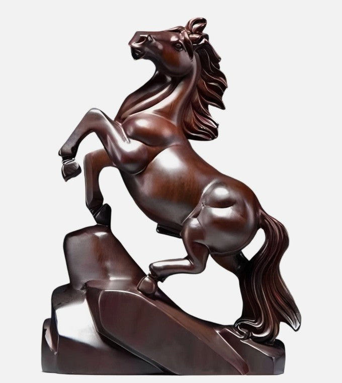 2026 Year of the Horse ~ Hand-Carved Wooden Horse Statue – Rearing Stallion