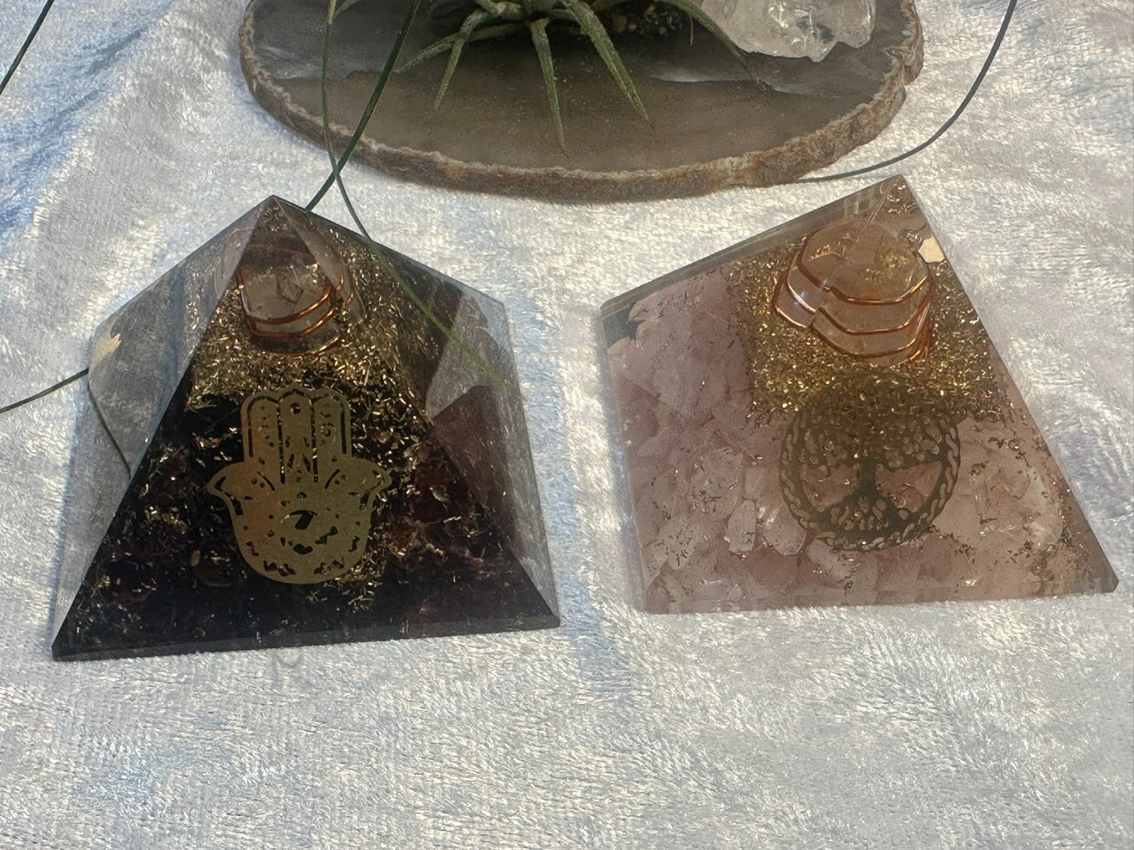 Orgonite Crystal Pyramid ~ Medium ~ Copper Coil & Hamsa Hand Symbol ~ Hand Made